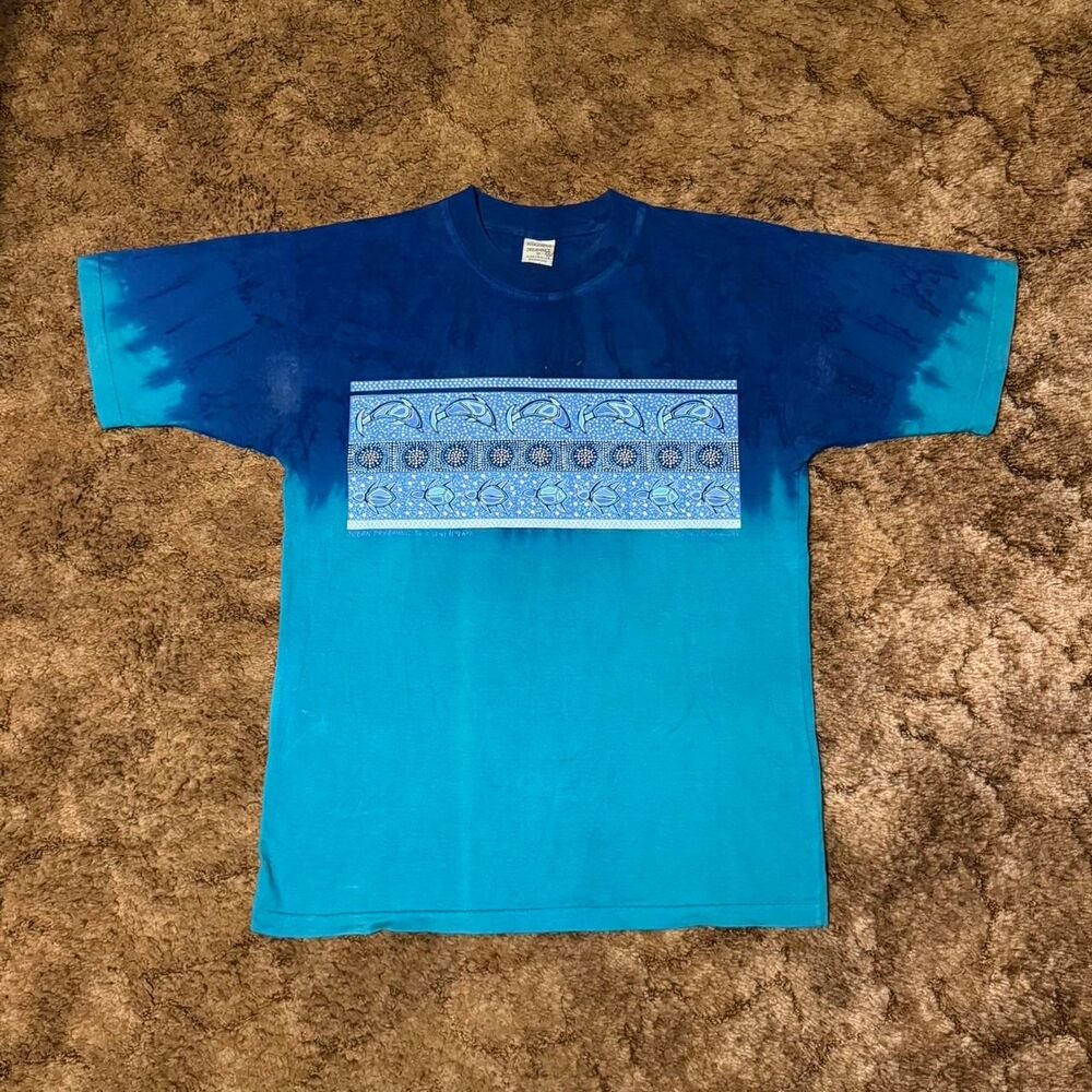 Vintage 90s Indigenous Dreamings Australia Tie Dye Tee Ocean Dolphins Turtles M